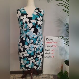 London Times Women's Floral Midi Dress - Black, White, Blue